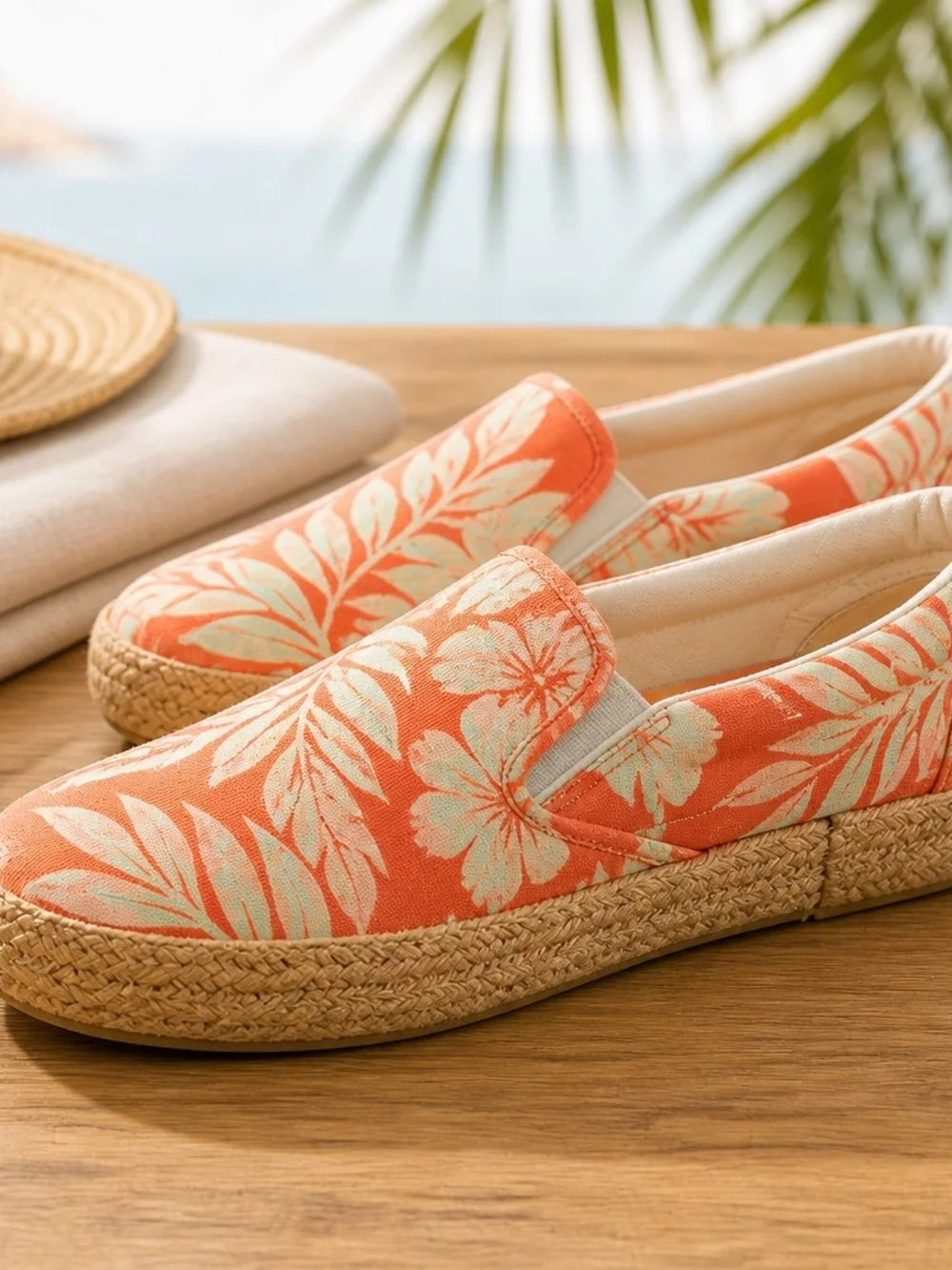 Vans Coral Tropical Floral Slip-On Espadrilles Sneakers Women's Size 10